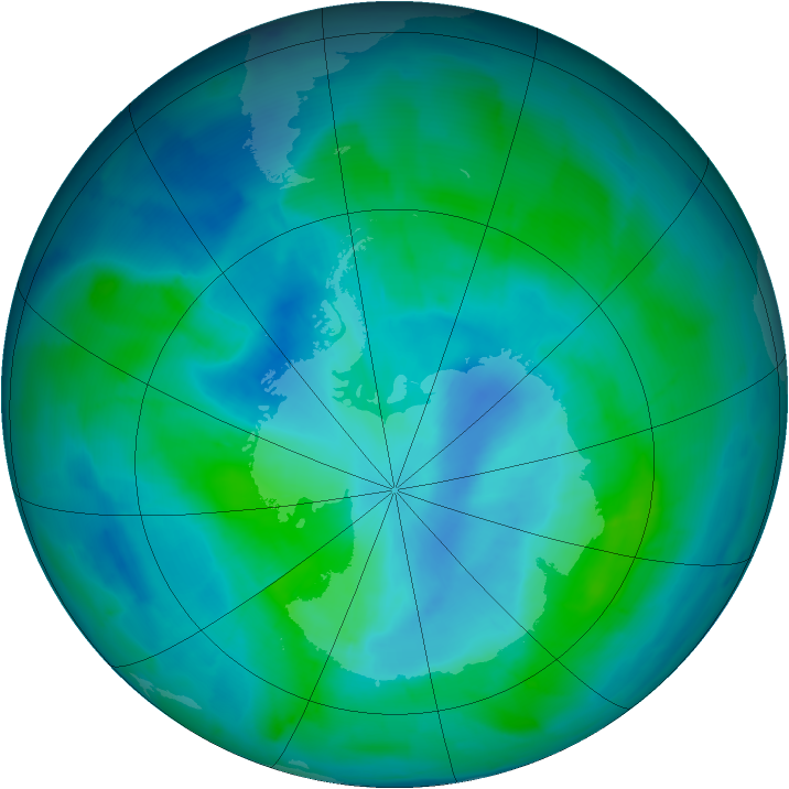 Antarctic ozone map for 26 February 2015